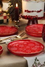 Hermia Juego de Servir Pasteles de Porcelana Rojo, 4 Piezas de 19 cm